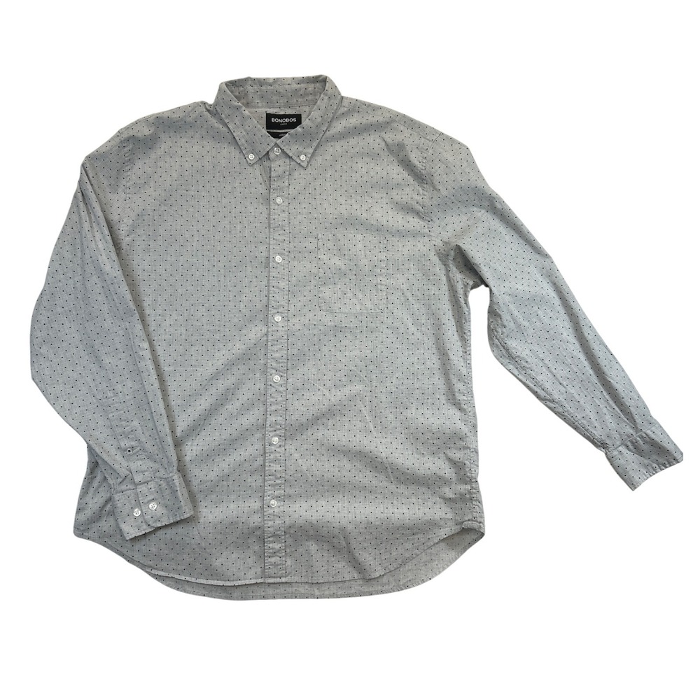 BONOBOS Dress Shirt Mens XXL‎ Grey Dot Pattern LS Button Down Stretch